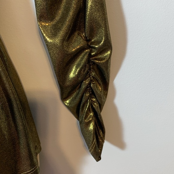 Cache liquid gold bronze twist knot front long sleeve metallic vneck blouse SML - Picture 3 of 8